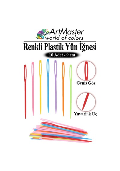 Plastik Yün İğnesi Renkli 10 Adet 9 Cm Dikiş İğnesi Plastik İğne İplik İğnesi Dokuma İğnesi Örgü Dikme Dikiş