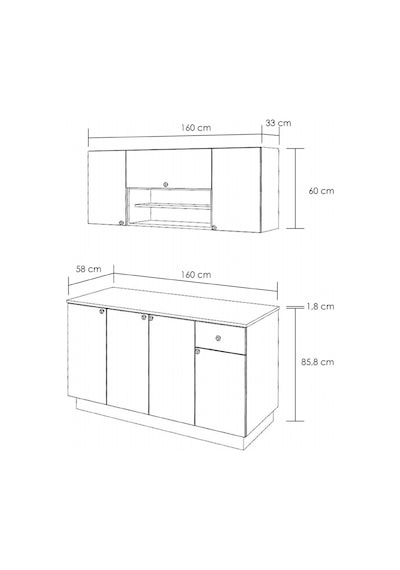 Mobilique Ahşap Mdf Tezgahlı Antrasit Kapaklı Hazır Mutfak 160 CM 600-00-212