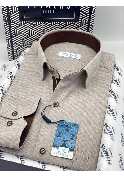 Klasik Uzun Kol Keten Cotton Hediye Kutulu Erkek Gömlek Fs-001261 - Bej-1759