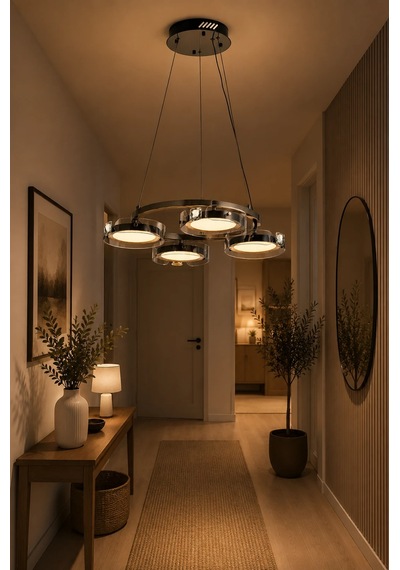 4'lü Modern Premium 3 Renkli Ledli Sarkıt Avizesi Platin Salon Mutfak Oturma Odası Modelleri 114w Siyah