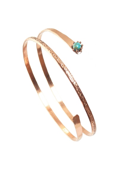 Çift Sıra Dolama Model Turkuaz Taş Detaylı Ayarlanabilir Açık Band El Yapımı Bakır Üst Kol Aksesuarı Rose Gold