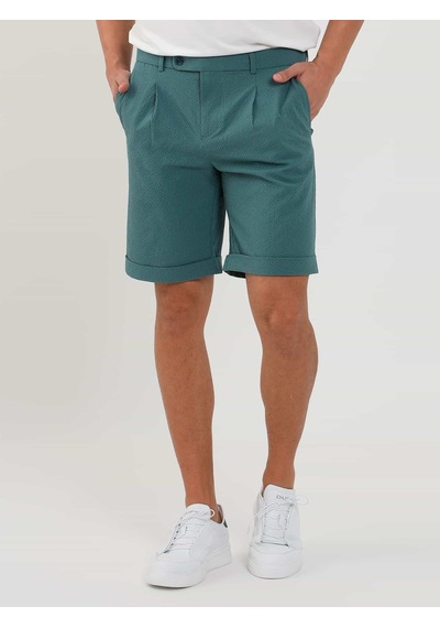 Dufy Yeşil Erkek Slim Fit Gofre Desenli Short - 104675-Yeşil