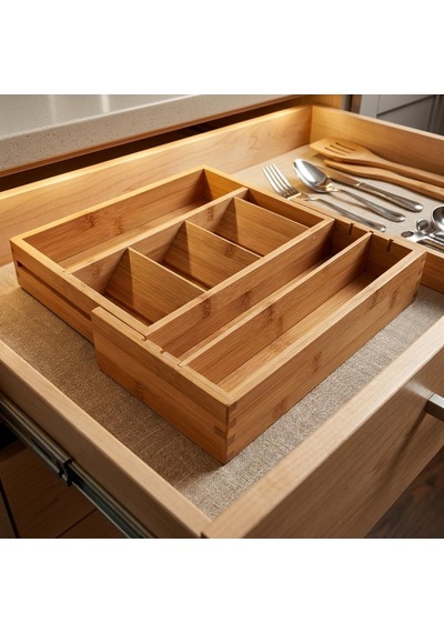 Ayarlanabilir Bambu Kaşıklık Ve Çekmece İçi Organizer - 5-7 Bölmeli Genişleyebilir Çatal Bıçak Düzenleyici 39.4 X 24 X 6.4 Cm Çok Renkli