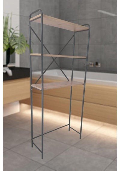 Met35 3 Raflı Metal Banyo Düzenleyici Metal Banyo Rafı Çamaşır Ma Ceviz