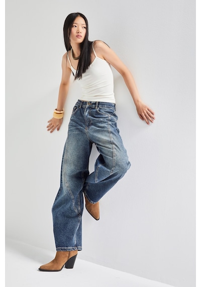 Itsbasic Kadın T.kot Rengi 35w5 Balon Baggy Fit İç Boy 83cm %100 Koton Denim Jean