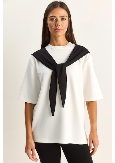 Shade Kadın Şal Detaylı Oversize Basic T-shirt 1094 60286118 - Beyaz-siyah Beyaz - Siyah Shade Kadın Şal Detaylı Oversize Basic T-shirt 1094 60286118 - Beyaz-siyah Beyaz - Siyah