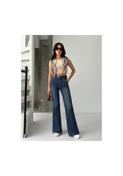 Kene Jeans Tint İşlemli Ön Bacak Çımalı Kemerli İspananyol/flare Paça Tintli