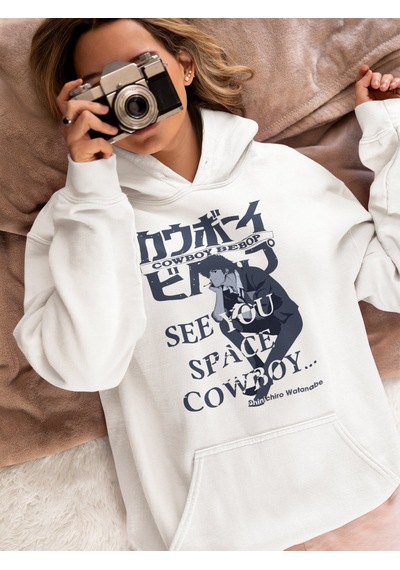 Sevbano Cowboy Bebop Space Cowboy Baskılı Unisex Oversize Anime Karakter beyaz