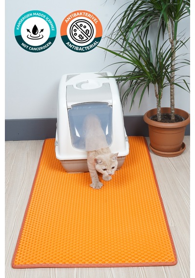 60x110 Cm Hücreli Kedi Kumu Paspası Kedi Matı Kedi Tuvalet Önü Paspası Turuncu