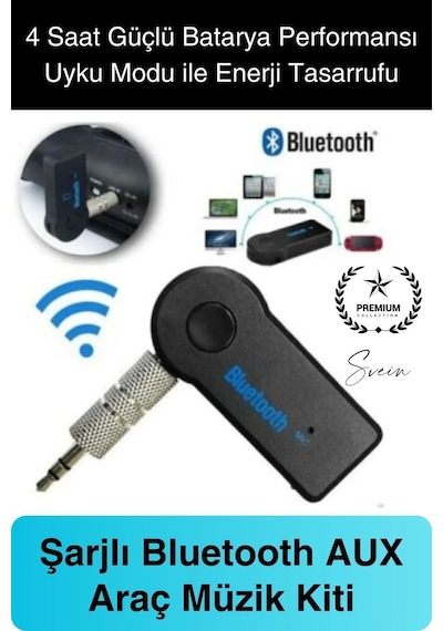 Şarjlı Blutooth Aux Araç Kiti Müzik Ses Alıcı Adaptörü 3.5mm Jak Tv Telefon Kablosuz Bağlantı
