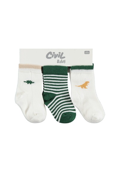 Civil Baby Dino 3'lü 6-18 Ay Bebek Erkek Çorap Set Standart