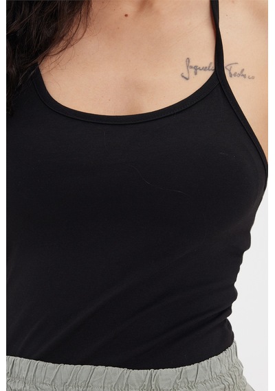 Tudors Kadın Slim Fit Dar Kesim Pamuklu Halter Yaka İnce Bağcıklı Siyah Crop-50717