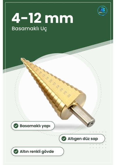 Kademeli Matkap Ucu 4 İle 12 Mm Arası Altın Renkli Basamaklı Çapl