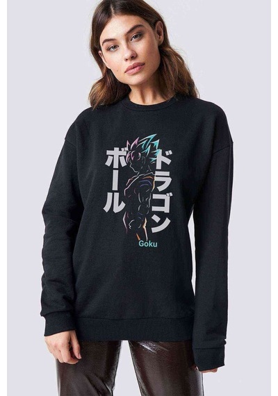 Anime Dragon Ball Baskılı Siyah Kadın Sweashirt (534627215)