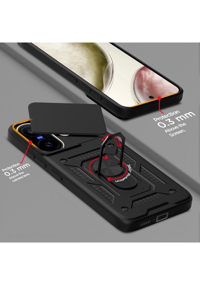 Caseonn Vivo X200 Fe Kılıf Sürgülü Kamera Korumalı Yüzüklü Mıknatıslı Tank Kapak Lacivert