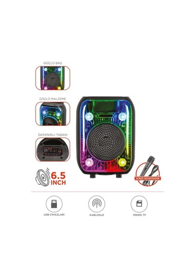D66 Siyah Kablolu Mikrofonlu Bluetooth Hoparlör