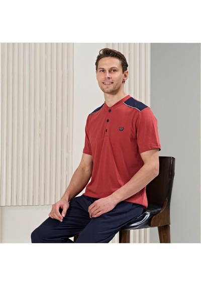 Over Sleep By Poleren Over Sleep 1719 Erkek Kısa Kol Uzun Alt Yazlık Pijama Takım Kiremit Over Sleep By Poleren Over Sleep 1719 Erkek Kısa Kol Uzun Alt Yazlık Pijama Takım Kiremit