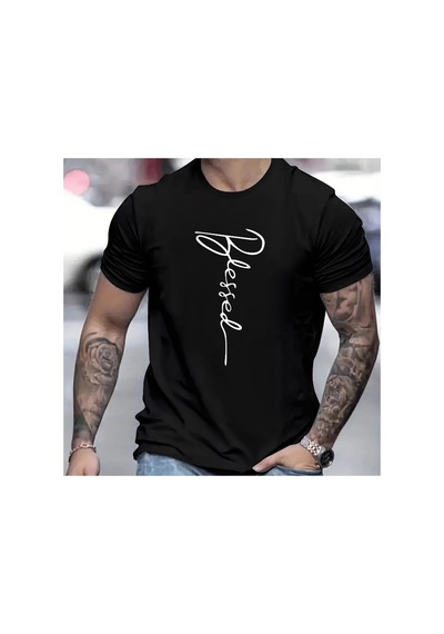 Caddemia Yaz Gevşek Fit Boy Mübarek Baskılı Slim Fit Rahat Spor Yuvarlak Boyun Kısa Siyah 2XL