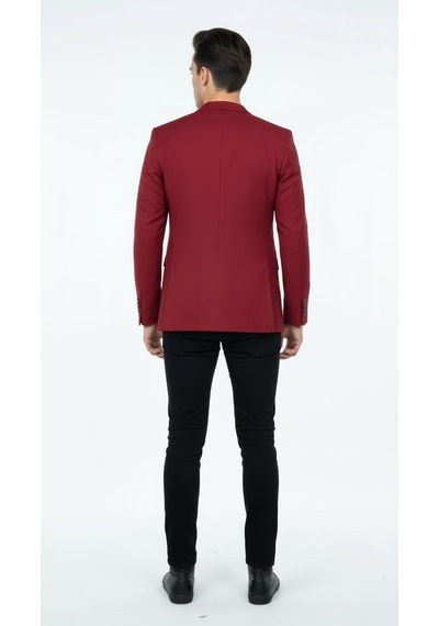 Plus Scorpion Erkek Mono Yaka Tek Düğmeli Çift Yırtmaçlı Blazer Ceket Premium Dokuma Kumaş, 8 Renk Kırmızı
