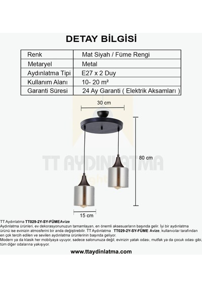 Tt029-2Y-Sy-Füme Tt Aydınlatma Mat Siyah - Füme 2 Li Yuvarlak Avi