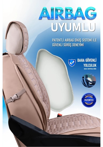 Mazda 2 Uyumlu Lüks Deri Oto Koltuk Kılıfı Ön Arka Takım Set Bej Royal Model Fs