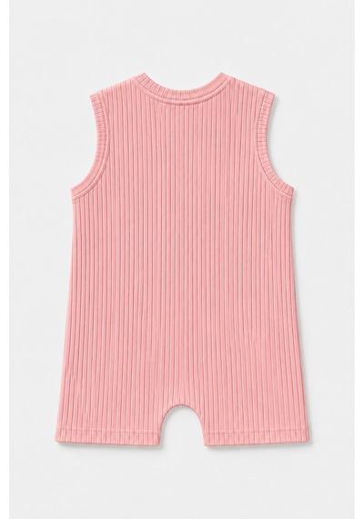 Babyden's Kız Bebek Tulum Yazlık %100 Pamuk Ribana Kolsuz Tavşan Baskılı Çıtçıtlı Bebek Tulumu 0-9 Ay Somon
