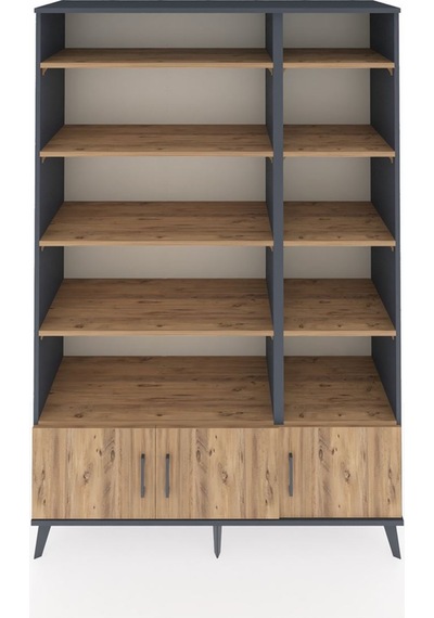 Hyperion Dolap 10 Raflı 3 Kapaklı 132x44x195 Antrasit-çam/çam Antrasit