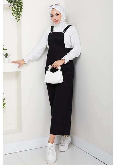 Bestenur Gülru Cepli Gabardin Tulum 1587 - Siyah Siyah