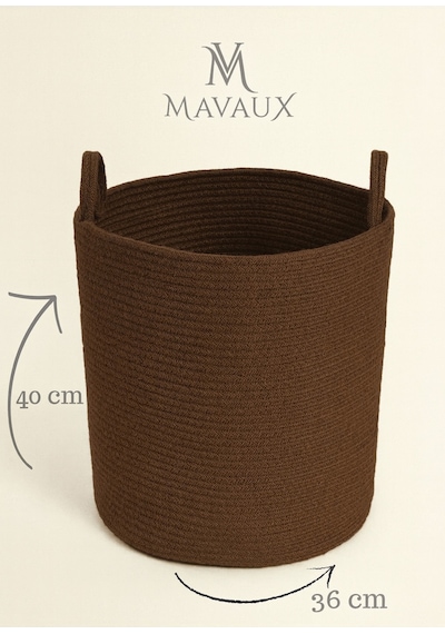 Mavaux El İşçiliği Dokulu Büyük Boy Sepet 40 X 36 Cm Dekoratif Ev Düzeni, Oyuncak Ve Çamaşır Organizer Kahverengi