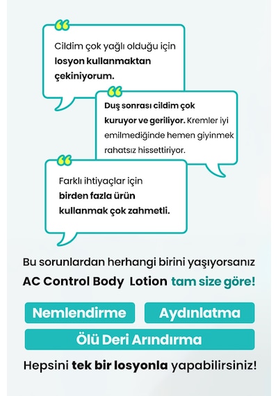 Akneye Eğilimli Ciltlere Leke Karşıtı Aydınlatıcı Vücut Losyonu Derma:b Ac Control Body Lotion