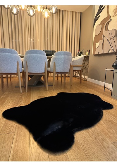 Ultra Soft Siyah Yumuşak Dokulu Peluş Halı Tek Kafa Post