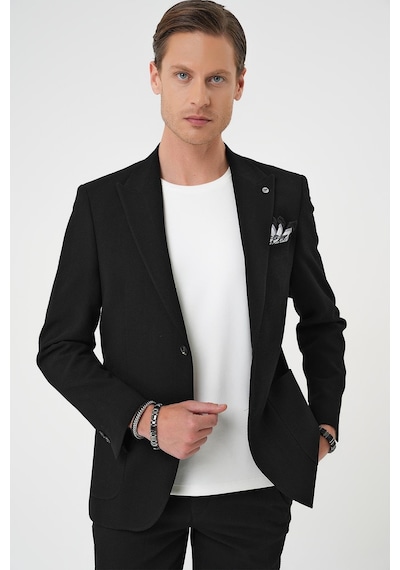 Efor Slim Fit Kırlangıç Yaka Torba Cep Çift Yırtmaç Casual Siyah Ceket C 700 Siyah