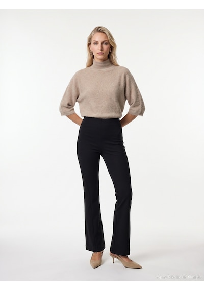 Dilvin 73037 Fermuar Detaylı Flare Pantalon-siyah