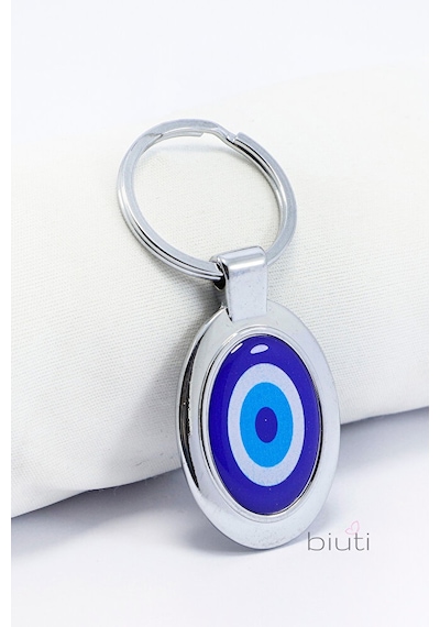 Mavi Nazar Boncuğu Tek Taraflı Metal Anahtarlık, Hediyelik Nazarl 75180811