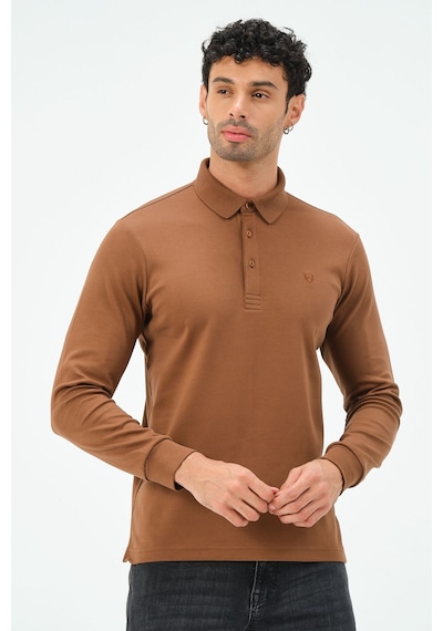 Uzun Kollu Regular Fit Erkek Polo Yaka T-shirt Kahverengi