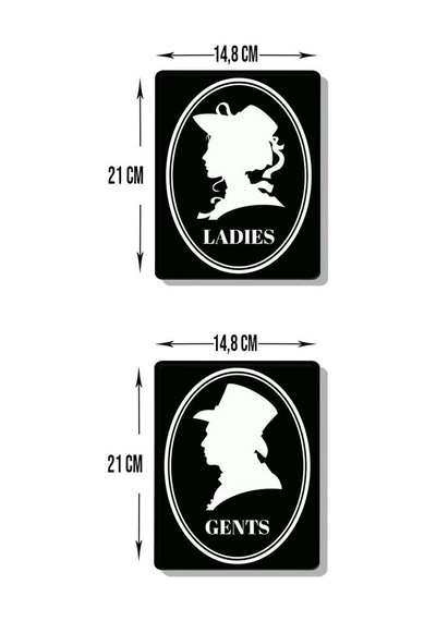 Decorıta Cam Wc Yönlendirme Levhası 2'Li Siyah Retro Ladies-Gents