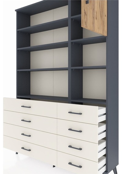 Arges Dolap 8 Raflı 8 Çekmeceli Tek Kapaklı 132x30x195 Antra... Antrasit