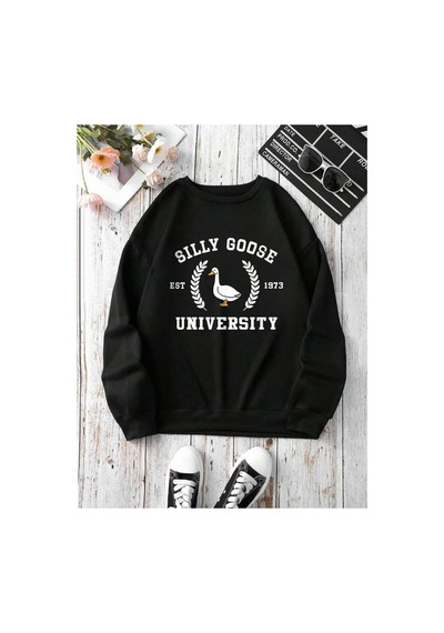 Magors Stıl-x Unıversıty Baskılı Oversıze Bisiklet Yaka Sweatshırt Siyah
