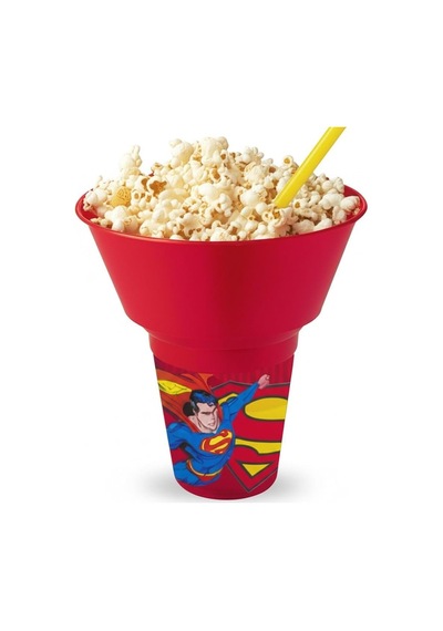 Supermn Lisanslı Cips Ve Mısır Kovalı Pipetli Bardak Çok Renkli
