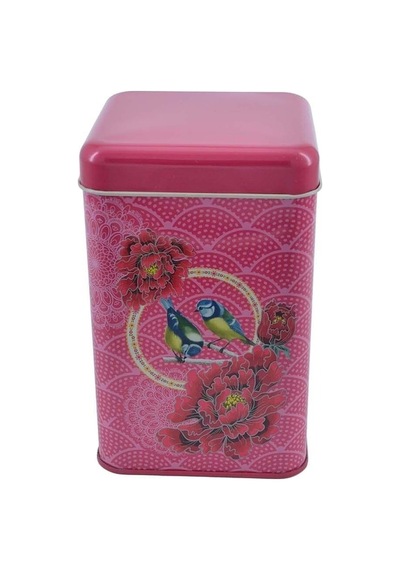 Blooming Red Desenli Kare Metal Saklama Kabı 10.5 x 10.5 x 16 CM 1.7 L