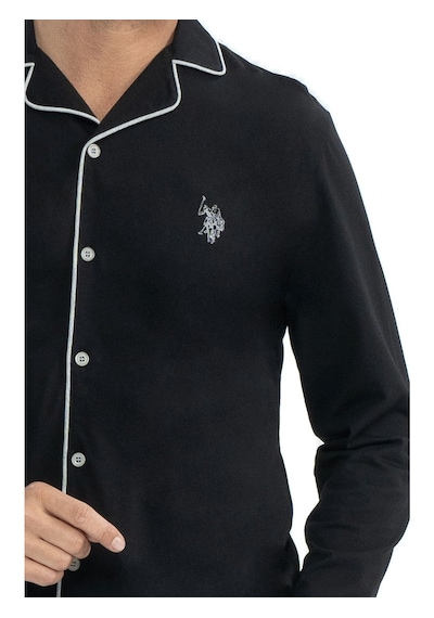 U.s. Polo Assn. 12039 Boydan Düğmeli Patlı Uzun Kol Erkek Pijama Takım V1 Siyah Siyah