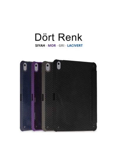 Fuchsia Apple Uyumlu iPad Air 11 2024-2025 İle Renkli Karbon Trifolding Kalem Bölmeli Tablet Kılıfı Kapaklı Kılıf