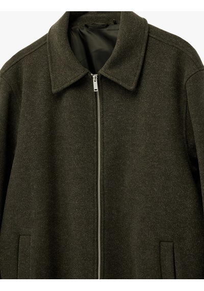 Koton Regular Fit Cepli Gömlek Yaka Fermuarlı Kaşe Ceket Haki 6wam20058hk