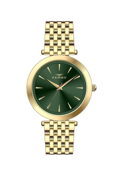 Ferro Fl21331a-b6 Quartz Çelik Altın Rengi Yeşil Kadran 34 Mm Kadın Kol Saati