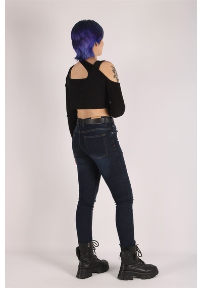 Yüksek Bel Jeans Kadın Slim Pantolon Denim Kumaş 44