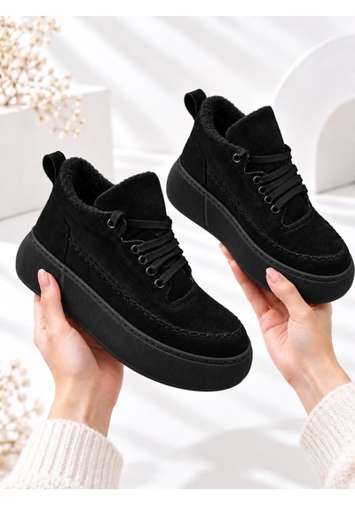 Dabab Shoes Nolen Kadın Siyah Bağcıklı Lüks Süet İçi Kürklü 4 Cm Kalın Taban Sneaker Spor Ayakkabı Dabab Shoes Nolen Kadın Siyah Bağcıklı Lüks Süet İçi Kürklü 4 Cm Kalın Taban Sneaker Spor Ayakkabı