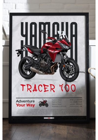 Yamaha Tracer 700 Siyah Ahşap Çerçeveli Poster, Dekoratif Motosiklet Duvar Tablosu