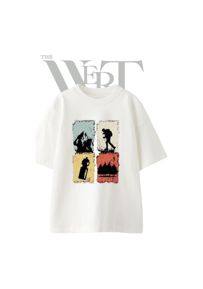 Thewert Doga Yuruyus Tasarım Baskılı Ünisex Beyaz Oversize T-shirt