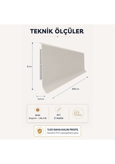 Linela Suya Dayanıklı Pvc Süpürgelik 8 Cm -kaşmir - Lnl416