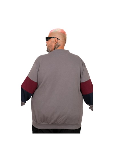 Mode Xl Büyük Beden Parçalı Bis Yaka Sweatshirt U25817 Füme